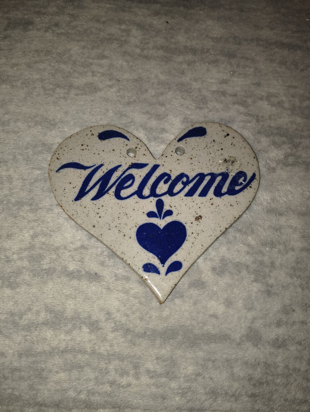 Welcome Heart Ceramic Wall Accent in Blue and White - Louisville Stoneware
